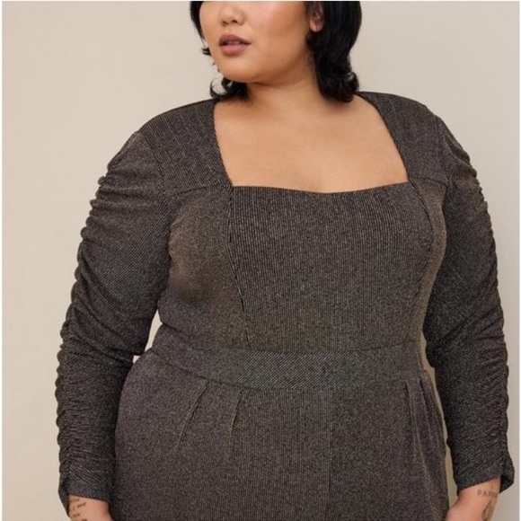 NWT Torrid Glitter Knit‎ Sweetheart Neck Jumpsuit Plus Size 30 Gold Brown - Picture 3 of 14